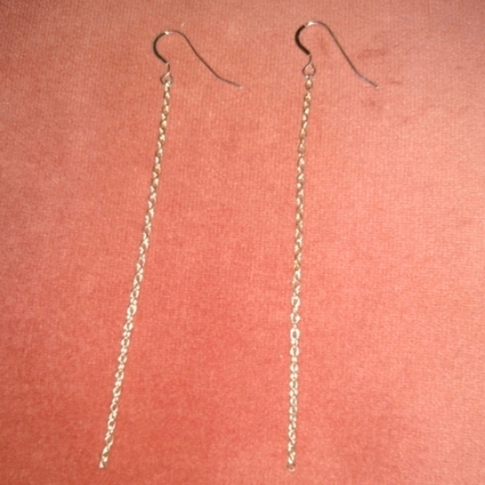 Long Thin Minimalist Chain Earrings Solid 925 Sterling Silver Ear Wires Handmade
